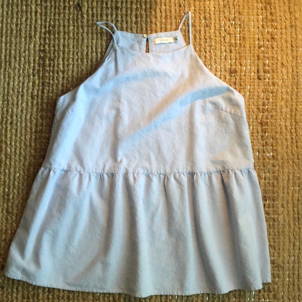 Lush Light Blue Oxford Cotton Peplum Top